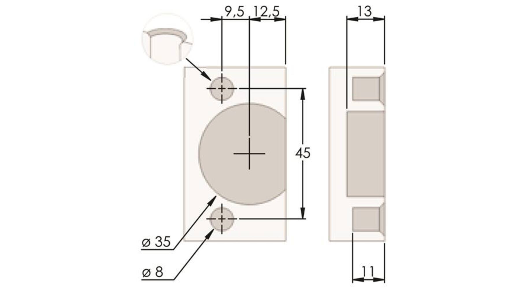 Scharnierkom boring 35mm kliksysteem vernikkeld, 8mm duvels
