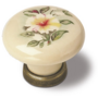 Knop ivoor porselein met bloemmotief, 30mm, voetje oud koper