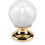 Knop CRYSTAL wit, 25mm, voet massief messing verguld