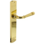 Deurkruk Helena op schild 235x45x8 mm blind messing gelakt