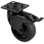 Design zwenkwielen zwart wiel, zwarte gaffel, met rem 79mm