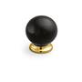 Knop kunststof zwart diameter 28mm voet glans vermessingd