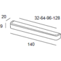 Greep 140x20x9mm mat metallic aluminium hartafstanden:
