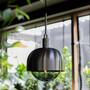 Forked Pendant/Steel/Large Steel Shade/Large Smoked Gl