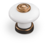 Knop wit porselein met gebronsde voet, diameter knop 30mm