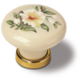 Knop ivoor porselein met bloemmotief, 30mm, voetje verguld