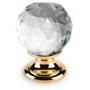Knop CRYSTAL helder, 25mm, voet massief messing verguld