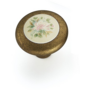 Knop brons geborsteld 34mm porselein met bloemmotief