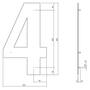 Huisnummer 4 XXL hoogte 50cm RVS geborsteld