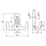 Jashaken RVS look, dubbele haak, 47x70mm, 25mm diep