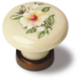 Knop ivoor porselein met bloemmotief, 30mm, voetje oud brons