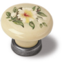 Knop ivoor porselein met bloemmotief, 30mm, voetje oud tin