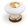 Knop wit porselein met vergulde voet, diameter knop 37mm