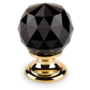Knop CRYSTAL zwart, 25mm, voet massief messing verguld