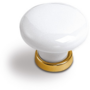 Knop wit porselein met vergulde voet, diameter knop 30mm
