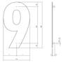 Huisnummer 9 XL hoogte 30cm RVS/mat zwart