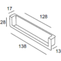 Inlaatgreep 138x28x28x17mm mat metallic aluminium, hartmaat