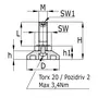 Stelvoet M10x100mm met binnenzeskant m beweegbare kst.voet