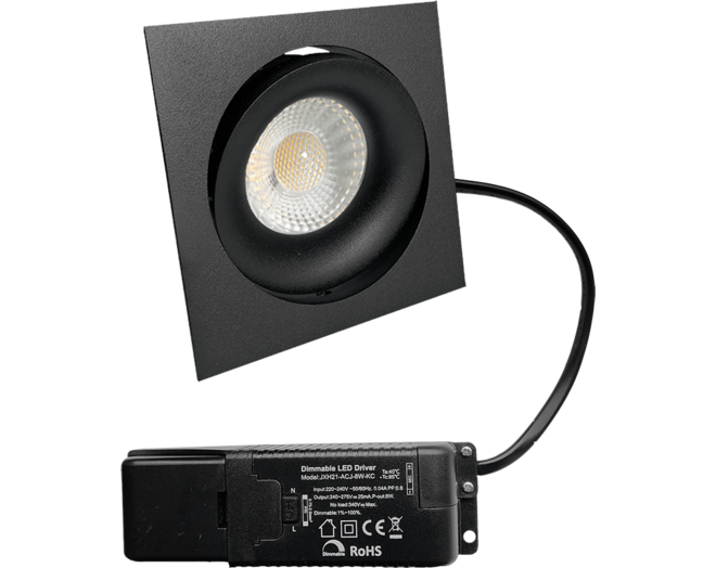 Cádiz kantelbare inbouw vierkant zwart + Triac driver