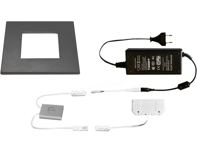 4 x Quadrum mat zwart 12V + Dotti TD + Driver 24W