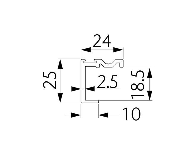 Ocean 1 profielstrip zwart geanodiseerd lengte 2500mm v/18mm