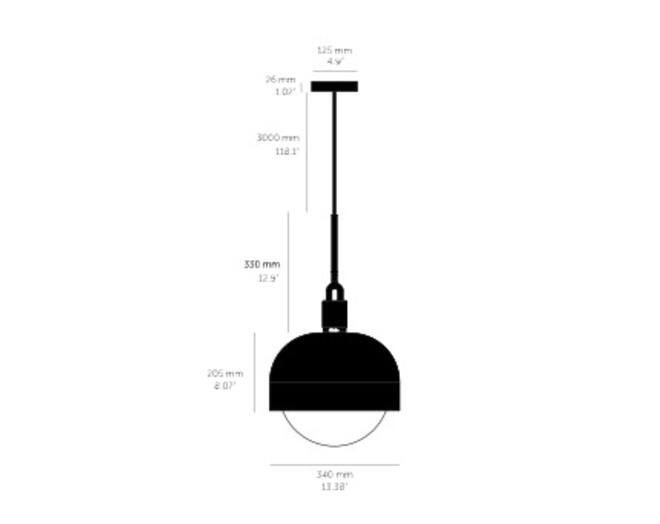 Forked Pendant/Steel/Large Burnt Steel Shade/Large Smo