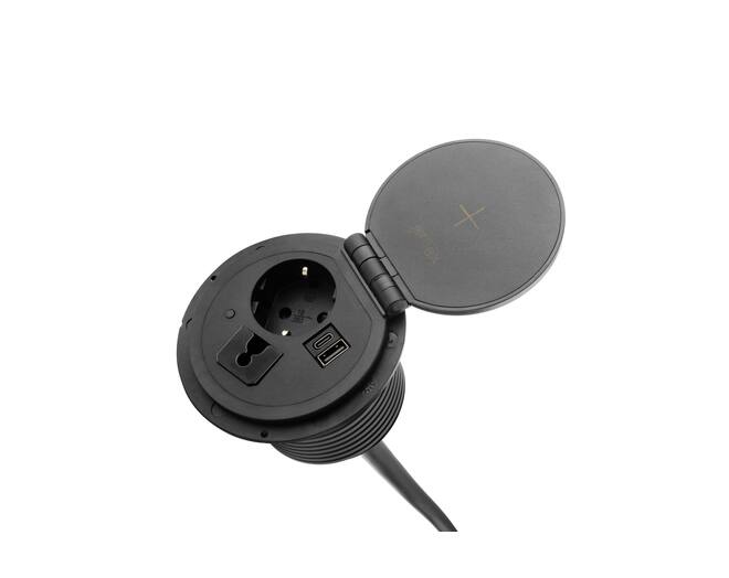 Inbouwmodule QI Power spot zwart, met Schuko Plug,