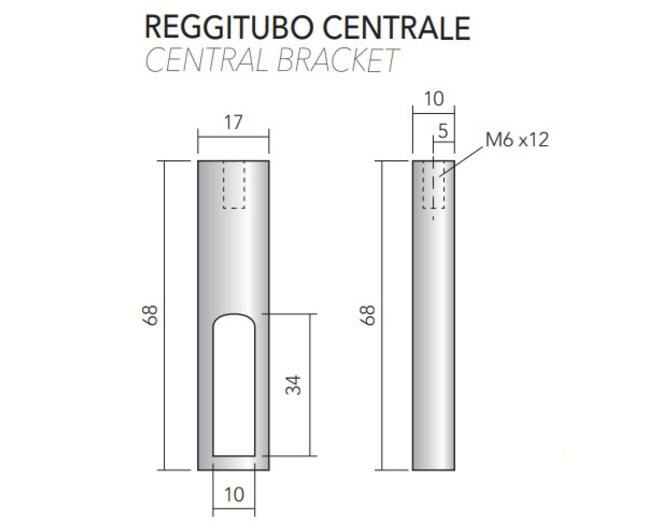 Middensteun voor roede 30x10mm, mat zwart RAL9005 H=78.5mm