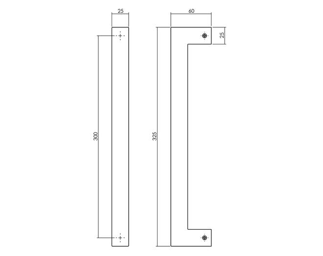 Deurgreep Vierkant per stuk 325x60x25 mm mat zwart