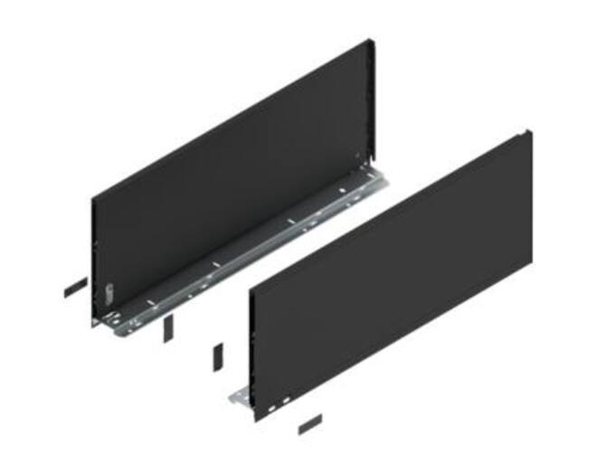 Legrabox ladezijde F 600mm, carbon zwart, hoogte 241mm