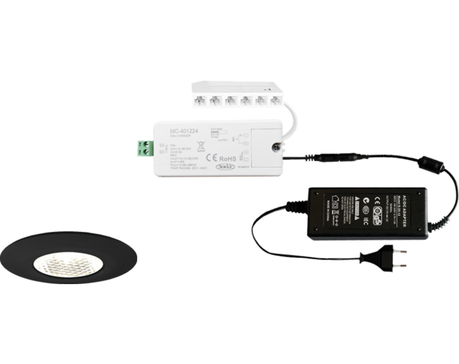 3x Pixel 24V mat zwart + Dali ontvanger + Driver 24W