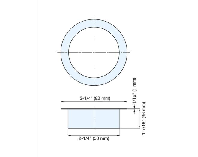 Afvaldoorlaat rond RVS glanzend, boormaat 58mm, geen deksel