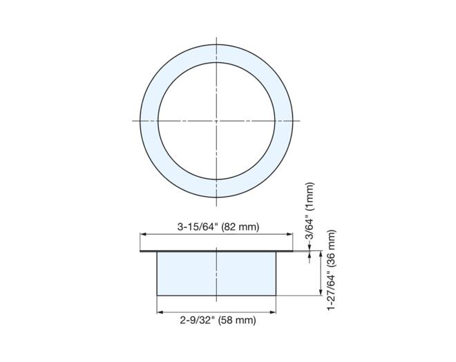 Afvaldoorlaat rond RVS mat, boormaat 58mm, geen deksel