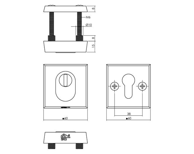 Veiligheidsrozet SKG3 vierkant+kerntrekbev. aluminium zwart