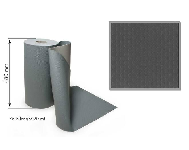 Antislipmat licht grijs hoog 480mmm, dik 1.2mm op rol 20mtr