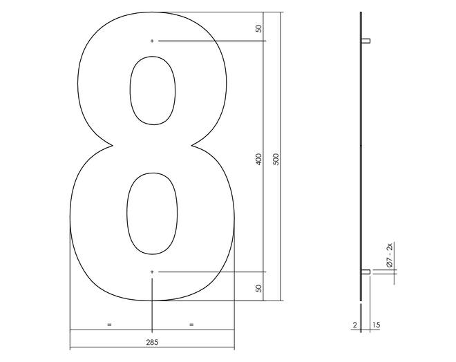 Huisnummer 8 XXL hoogte 50cm RVS/mat zwart