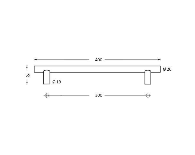 Deurgreep T-model ø20mm 400mm mat zwart