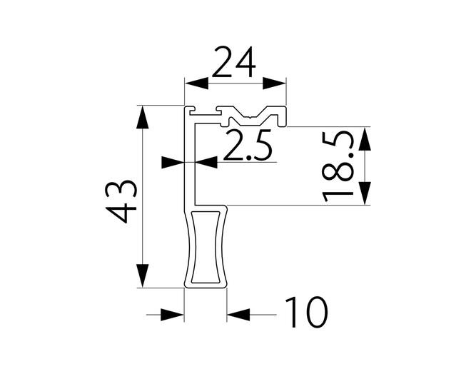 Ocean 1 greeplijst zwart geanodiseerd, lengte 2500mm v/ 18mm