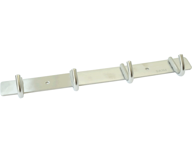 Kapstok met plaat 300x53mm, 4 haaks, rechte hoeken