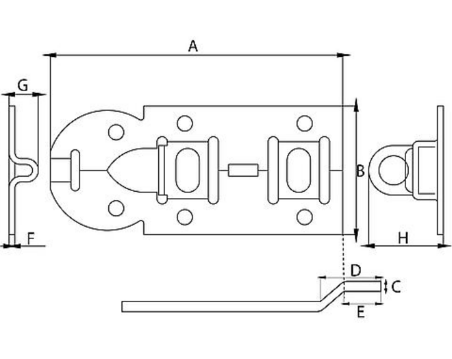 Hangslotrolschuif 56x140mm/ schootdikte 5mm/ bocht/ verzinkt