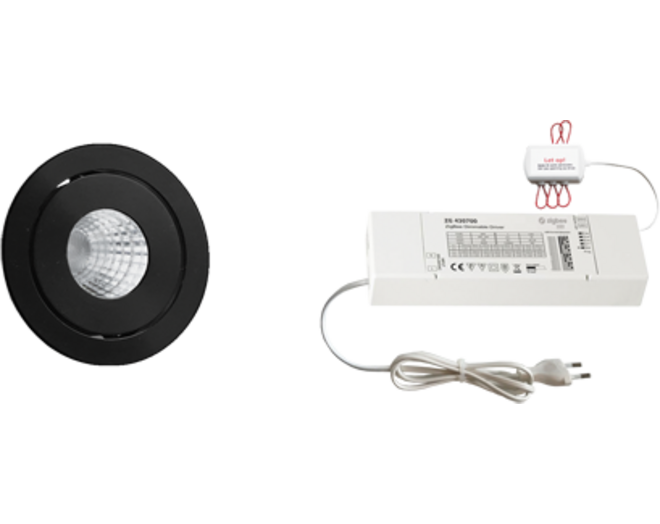 6x Ancona rond zwart + 6x verlengsnoer + ZigBee Driver 30W