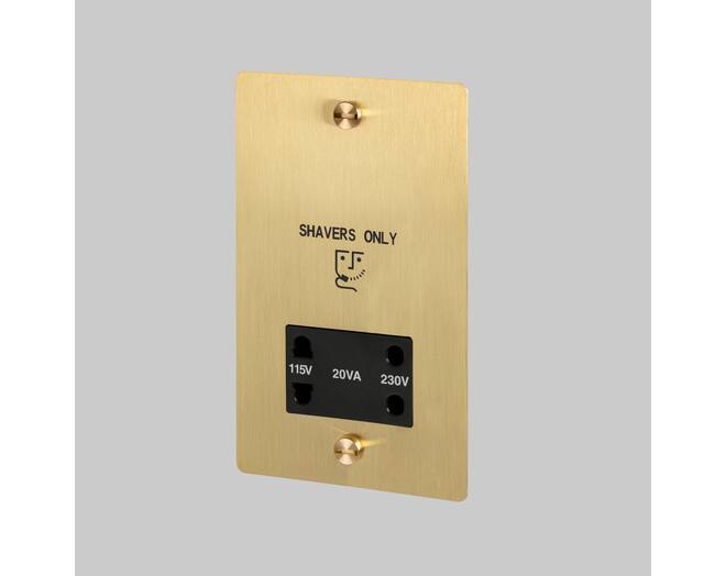 115V/230V Shaver Socket - Brass - Black Interior