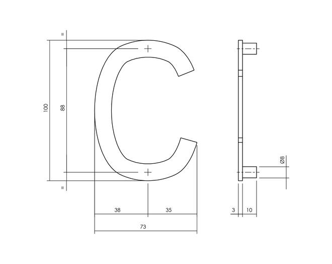 Huisletter C 100mm RVS geborsteld