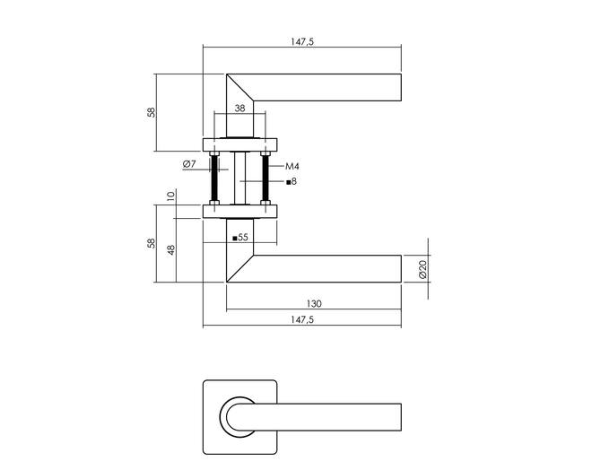 Deurkruk Bastian op rozet 55x55x10 mm zwart