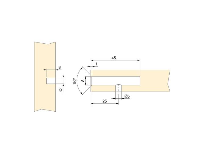 Plankdrager Lara-Sofia stift 5mm, boring 8x45mm