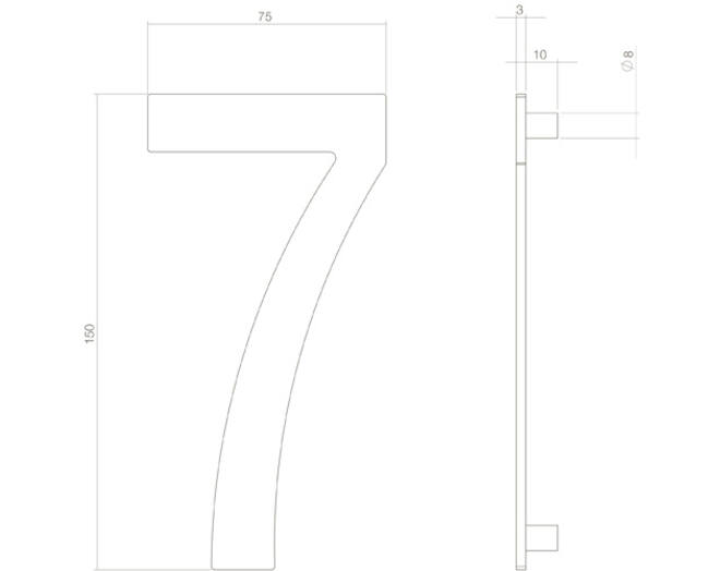 Huisnummer 7 RVS mat zwart