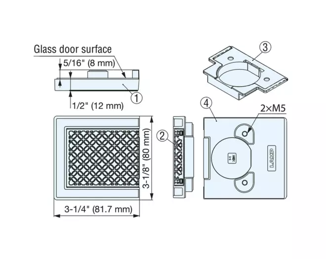 Decorplaat brons voor glasdeur bij heavy duty scharn