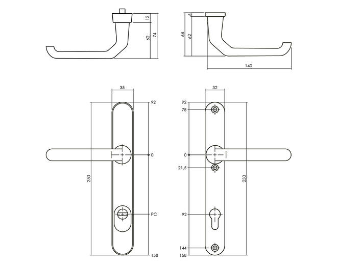 Smal SKG3 kruk/kruk PC 92mm+kerntrekbev. alu