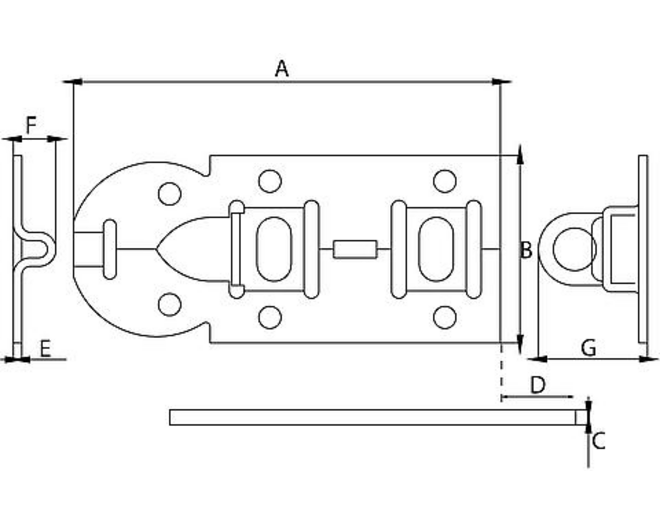 Hangslotrolschuif 66x160mm/ schootdikte 6mm/ vlak/ verzinkt