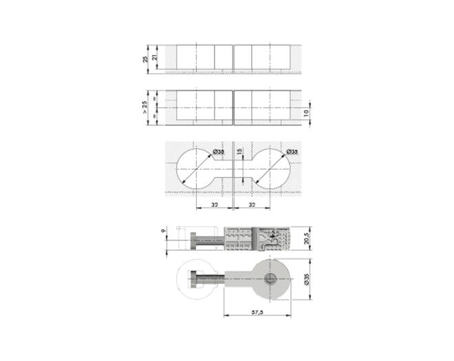 Bladverbinder Quick Tech 64mm, boring 35mm, VE= 250